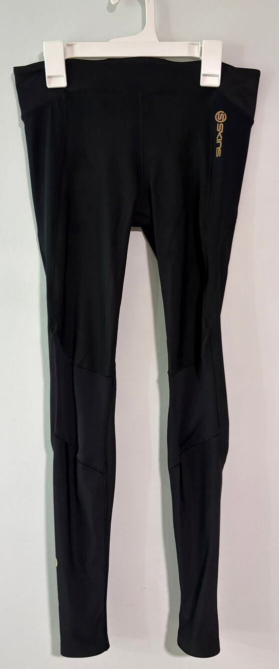 SKINS Women’s Medium Black Gold Compression Leggings Running Training Tights